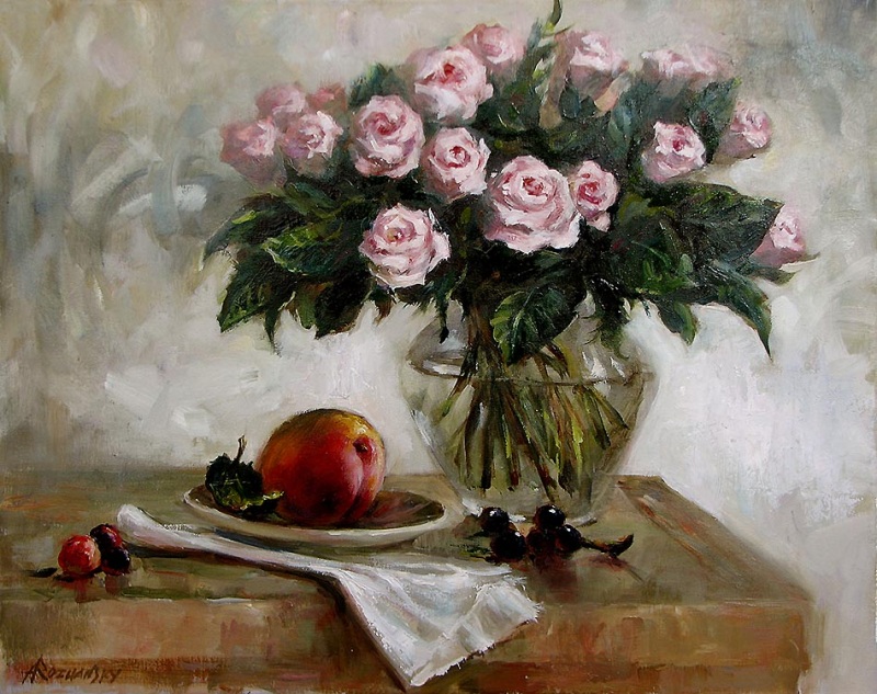 Розы и персик