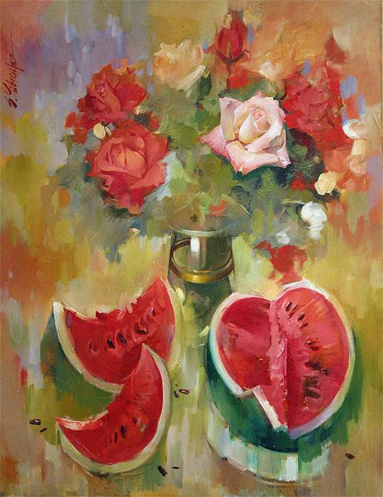 Арбуз и розы