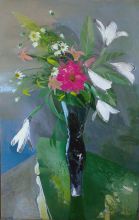 цветы на зелёной салфетке