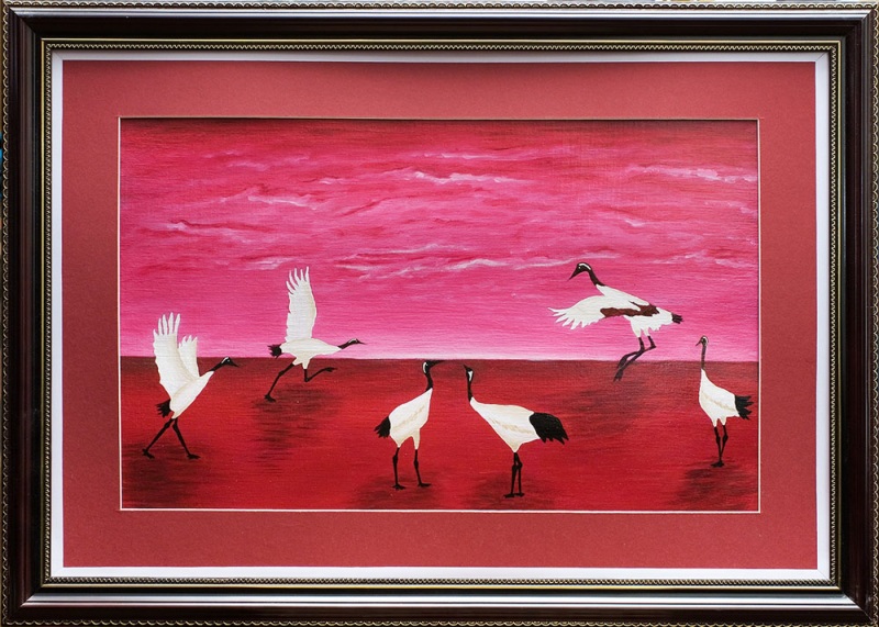 Журавли  при  розовом  рассвете  # 1.