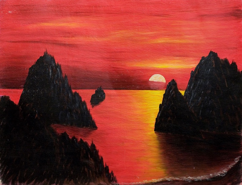 Закат  над  морем.