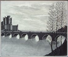 Вид  на  замок  с  мостом.  Графика.