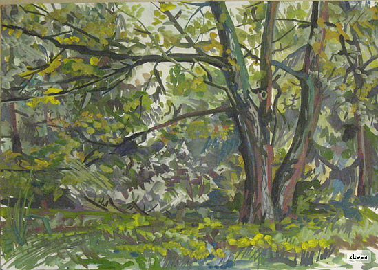 В лесу. Этюд. гуашь