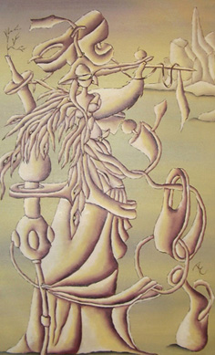 Девушка, фонарь, кувшин