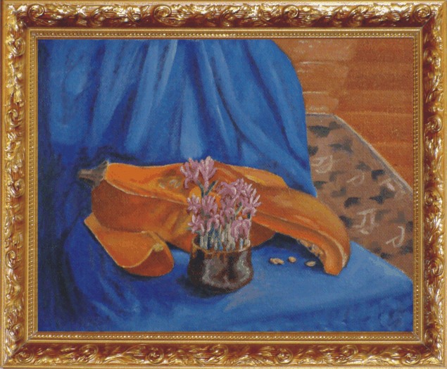 натюрморт с тыквой и крокусами