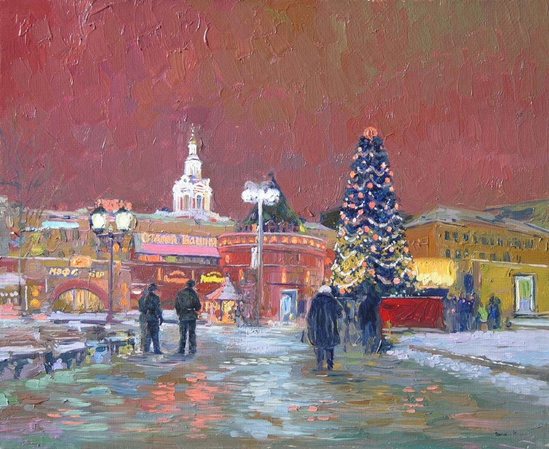 Новый год в Москве.2005. Холст, масло. ...