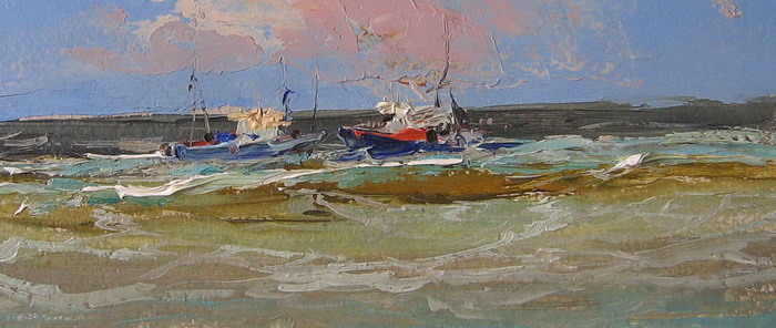 Катера на рейде.2009.9х15. бум.масло.Этюд.