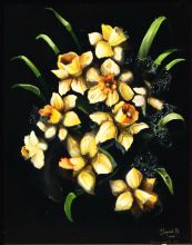 Нарциссы в чёрной воде с рыбой