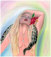 Змея, Красный цветок, бриллианты  ...