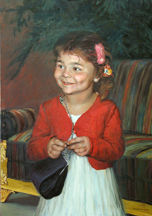 Портрет девочки в красной кофточке.