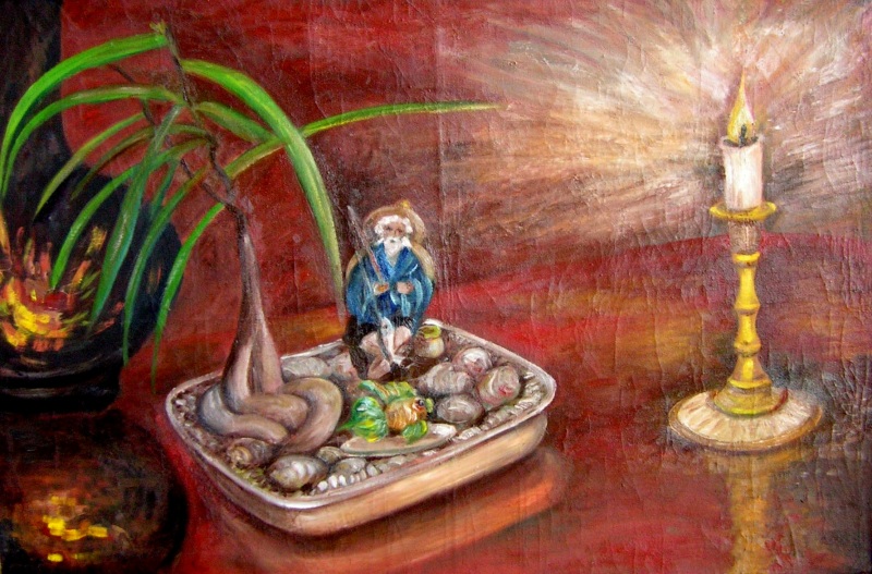 Рыбак и рыбка. 2006 .х.м.39х60