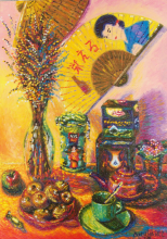 На фоне вееров