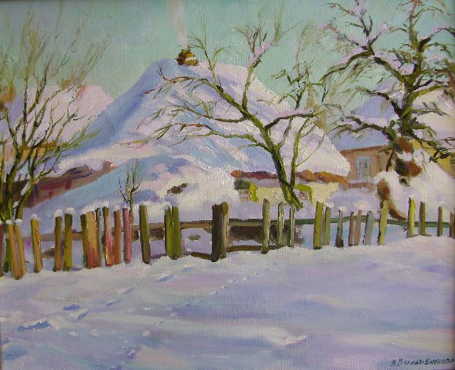 Зима.Солнце садится.