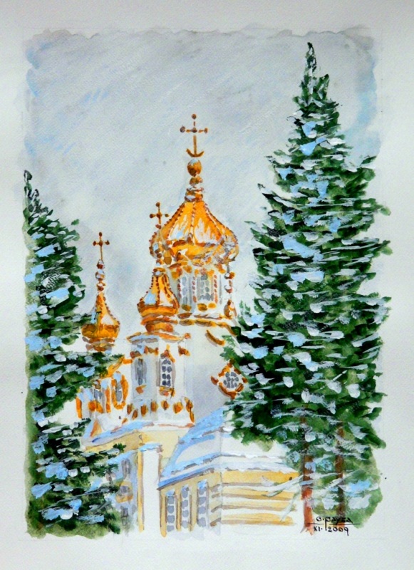 Заснеженные купола Петергофа