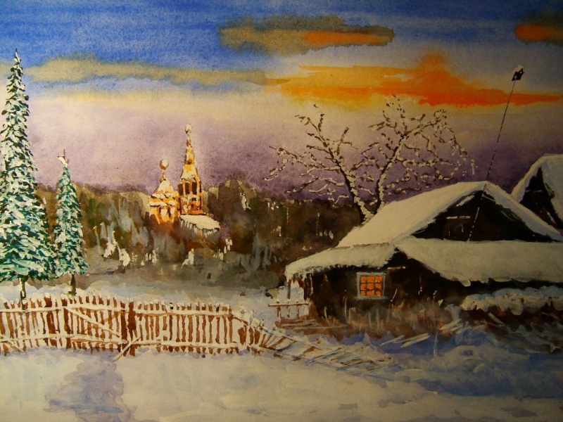 Зимний пейзаж на закате