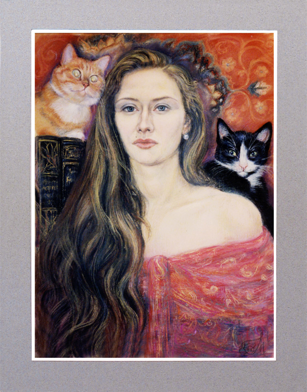 Девушка Кэт со своими котом и кошкой. ...