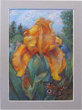 Мой  Золотой ирис с бабочкой. пастель, ...