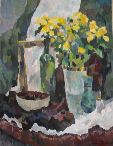 Натюрморт с желтыми хризантемами