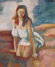 Девушка на розовом песке