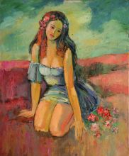 Девушка на розовом песке