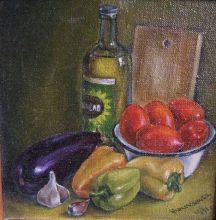 Натюрморт с бутылкой постного масла