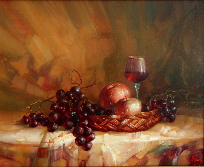 Натюрморт с бокалом и фруктами