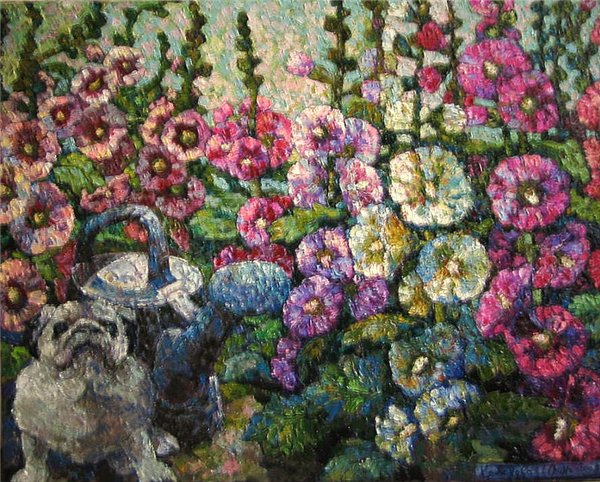 мопс в мальвах