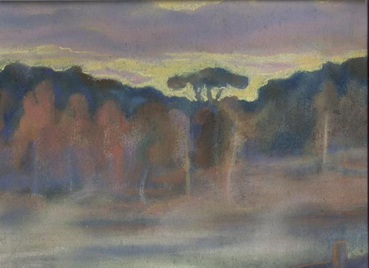 Туман на озере вечером