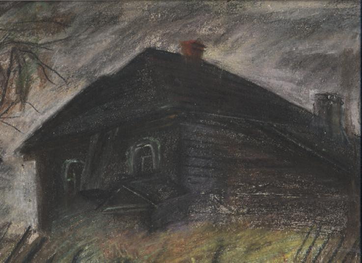 Дом в деревне в хмурое утро