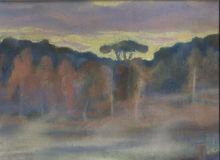 Туман на озере вечером