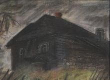 Дом в деревне в хмурое утро