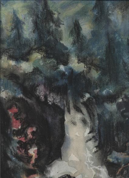 Водопад. Вечереет в горах.