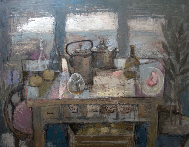 натюрморт с сарделькой с видом на море