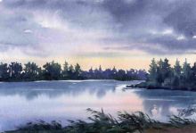 Акварель "НОЧНАЯ РЕКА"