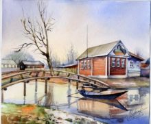 Акварель "ОСЕНЬ В ДЕРЕВНЕ"