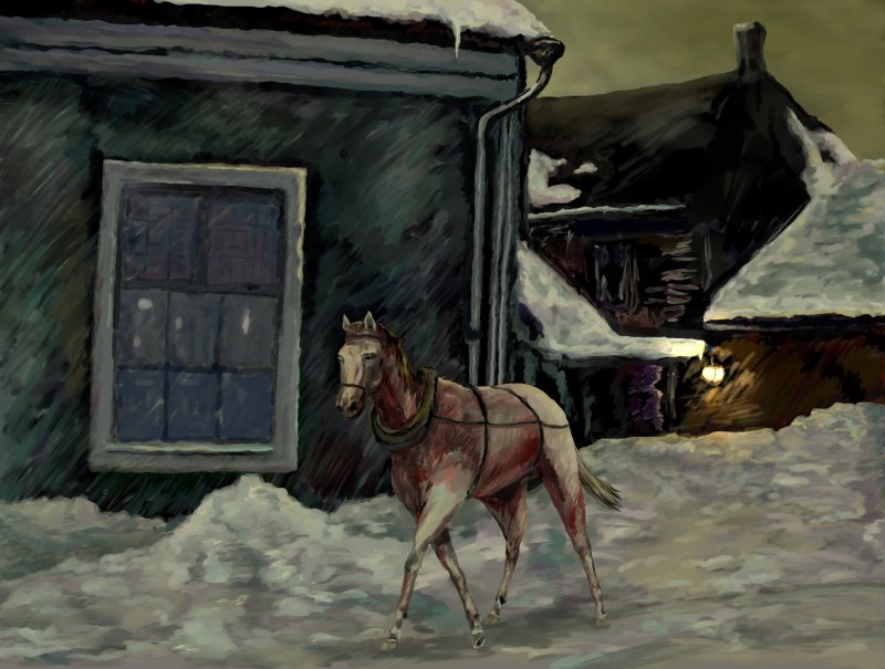 Беглая лошадь подскользнулась