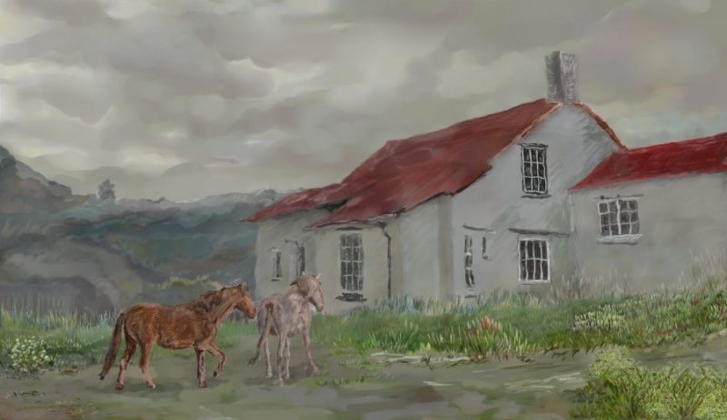 Домик в горах. Две лошади