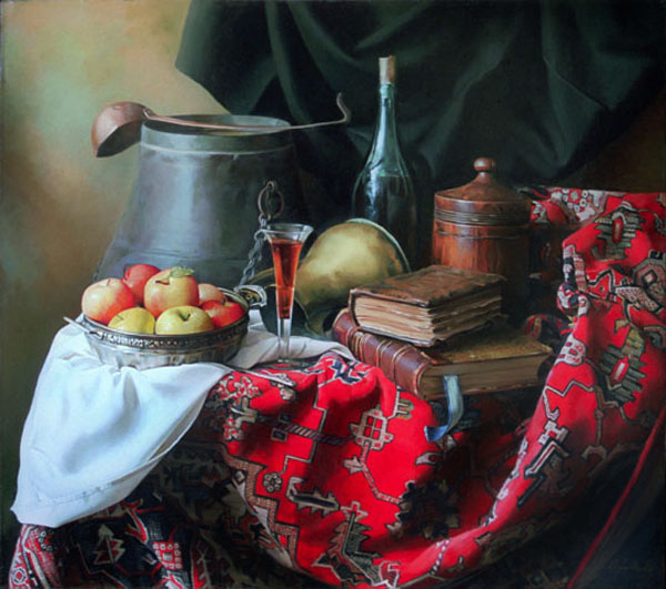 Натюрморт на красном ковре