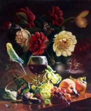 натюрморт с котом и попугаем