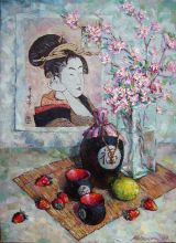 Натюрморт с веткой сакуры.