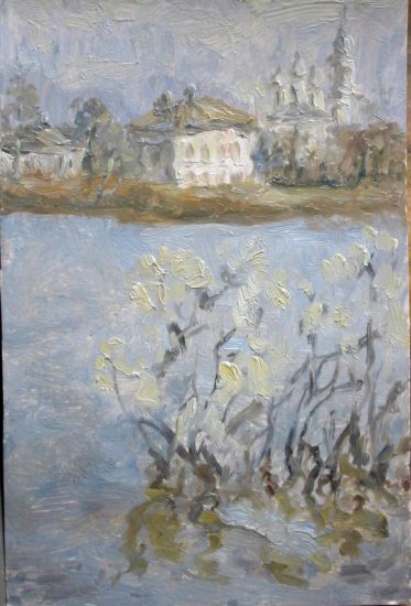 Дом за рекой. Этюд.