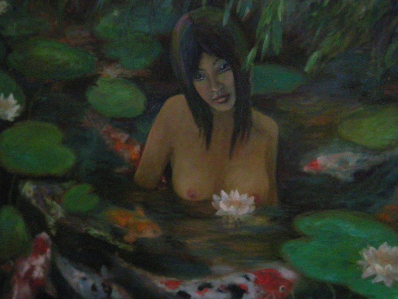 девушка и кои