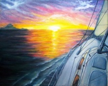 Закат в океане, авторская работа, масло, холст на подрамнике 40х60